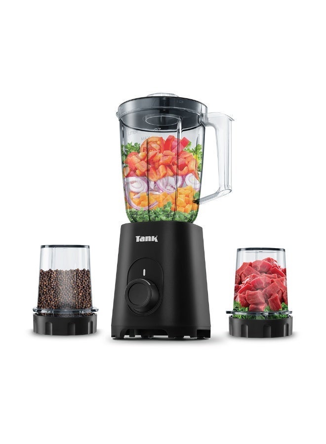 Tank Super Blender, 1.5L Glass Jug, 250ml BPA Free Plastic Grinder, 250ml BPA Free Plastic Meat Mincer, 600 Watts, Black, YB-010, 2-Year Warranty - Image 1