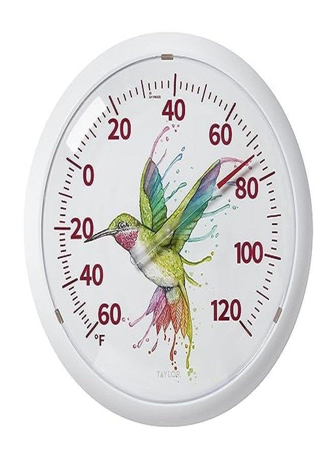 Taylor Watercolor Series Rainbow Hummingbird Indoor Outdoor Dial Thermometer, Home Decor for Patio, Pool, or Garage, 13.25inch, White Bezel - Image 1
