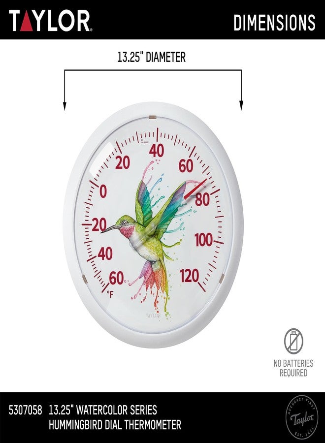 Taylor Watercolor Series Rainbow Hummingbird Indoor Outdoor Dial Thermometer, Home Decor for Patio, Pool, or Garage, 13.25inch, White Bezel - Image 4