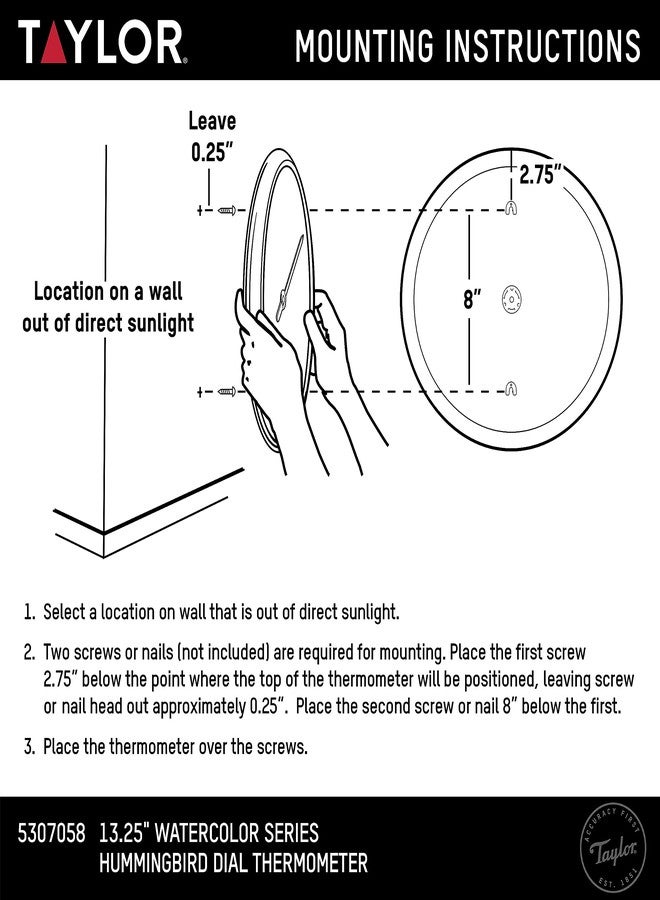 Taylor Watercolor Series Rainbow Hummingbird Indoor Outdoor Dial Thermometer, Home Decor for Patio, Pool, or Garage, 13.25inch, White Bezel - Image 5