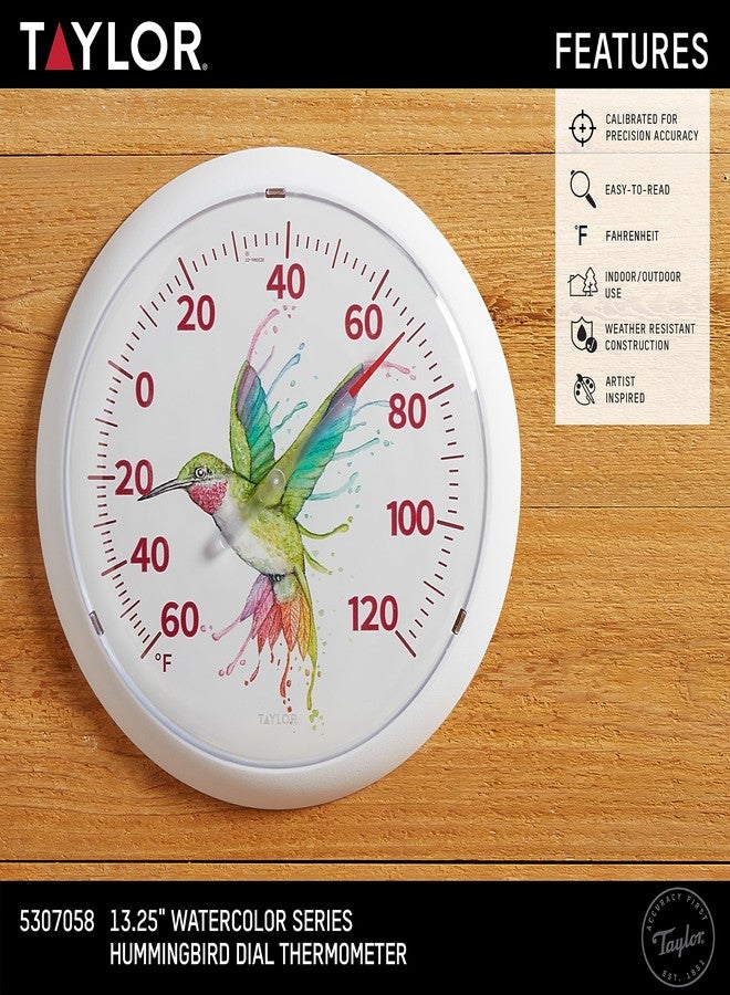 Taylor Watercolor Series Rainbow Hummingbird Indoor Outdoor Dial Thermometer, Home Decor for Patio, Pool, or Garage, 13.25inch, White Bezel - Image 2