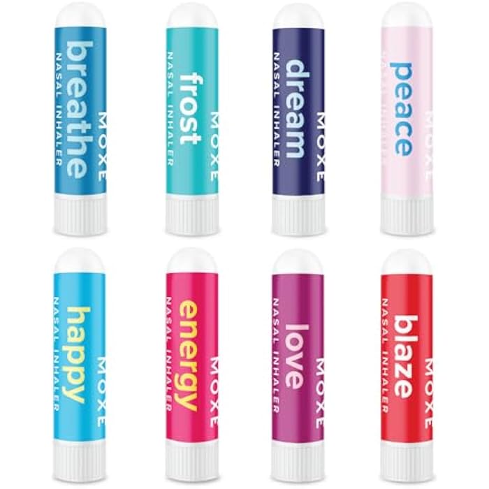 MOXE MOXĒ Essential Oil Blend Nasal Inhaler Stick Bundle, 8 Scents, Sinus Relief | Eight essential oil blends for refreshing, calming and cooling aromatherapy; portable no-mess scent sticks - Image 1