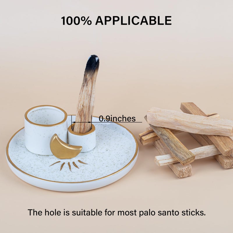 ZenBless Multifunction Incense and Candle Holder for Burning Sage, Palo Santo, Incense Sticks - 5.9" Ceramic Ash Catcher Tray for Meditation Room Home Decor Spritual Gifts (Gold) - Image 2