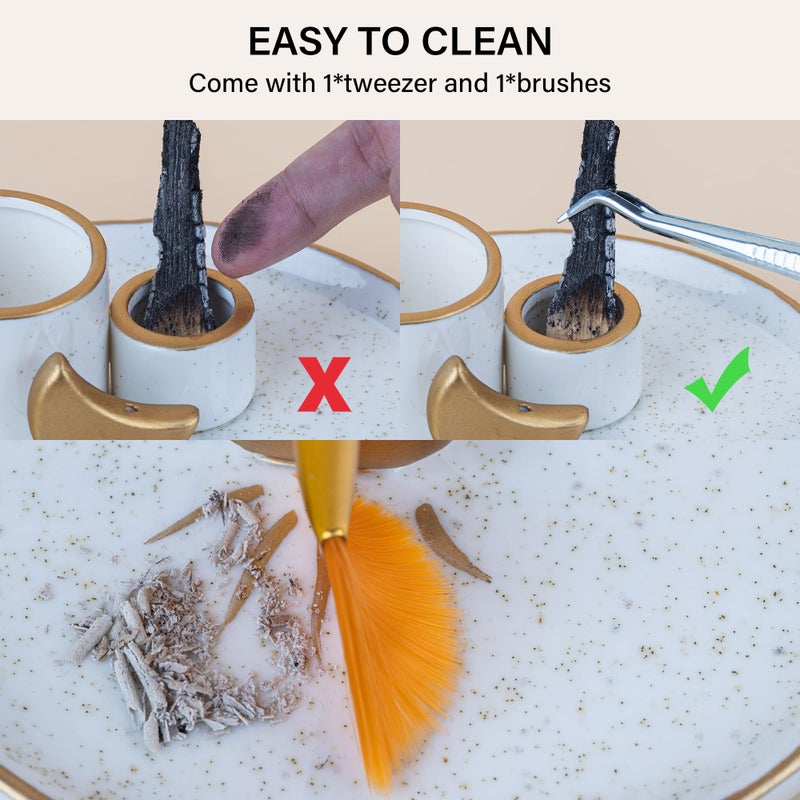 ZenBless Multifunction Incense and Candle Holder for Burning Sage, Palo Santo, Incense Sticks - 5.9" Ceramic Ash Catcher Tray for Meditation Room Home Decor Spritual Gifts (Gold) - Image 4