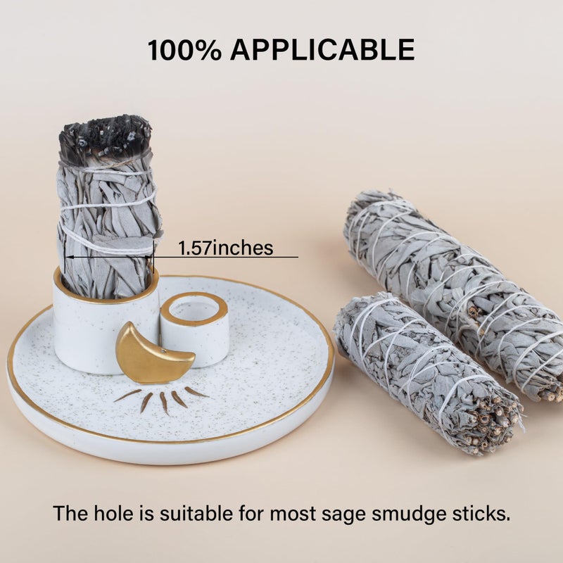 ZenBless Multifunction Incense and Candle Holder for Burning Sage, Palo Santo, Incense Sticks - 5.9" Ceramic Ash Catcher Tray for Meditation Room Home Decor Spritual Gifts (Gold) - Image 5