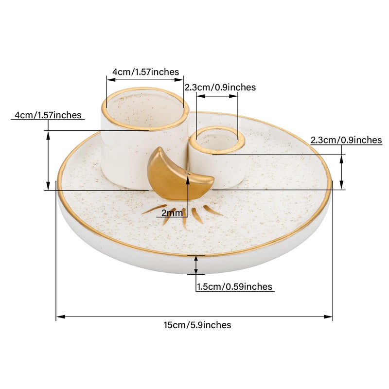 ZenBless Multifunction Incense and Candle Holder for Burning Sage, Palo Santo, Incense Sticks - 5.9" Ceramic Ash Catcher Tray for Meditation Room Home Decor Spritual Gifts (Gold) - Image 3