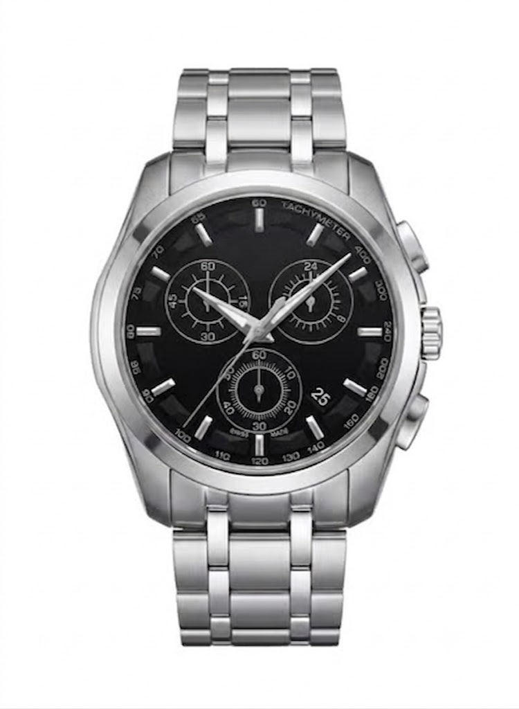 Men's Stainless Steel Chronograph Watch with Black Dial