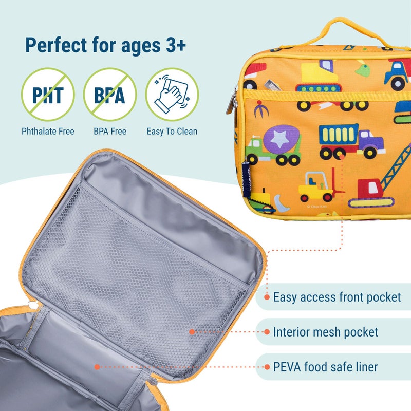 Wildkin Kids Insulated Lunch Box – Durable and Reusable for School & Travel - Under Construction - Image 3