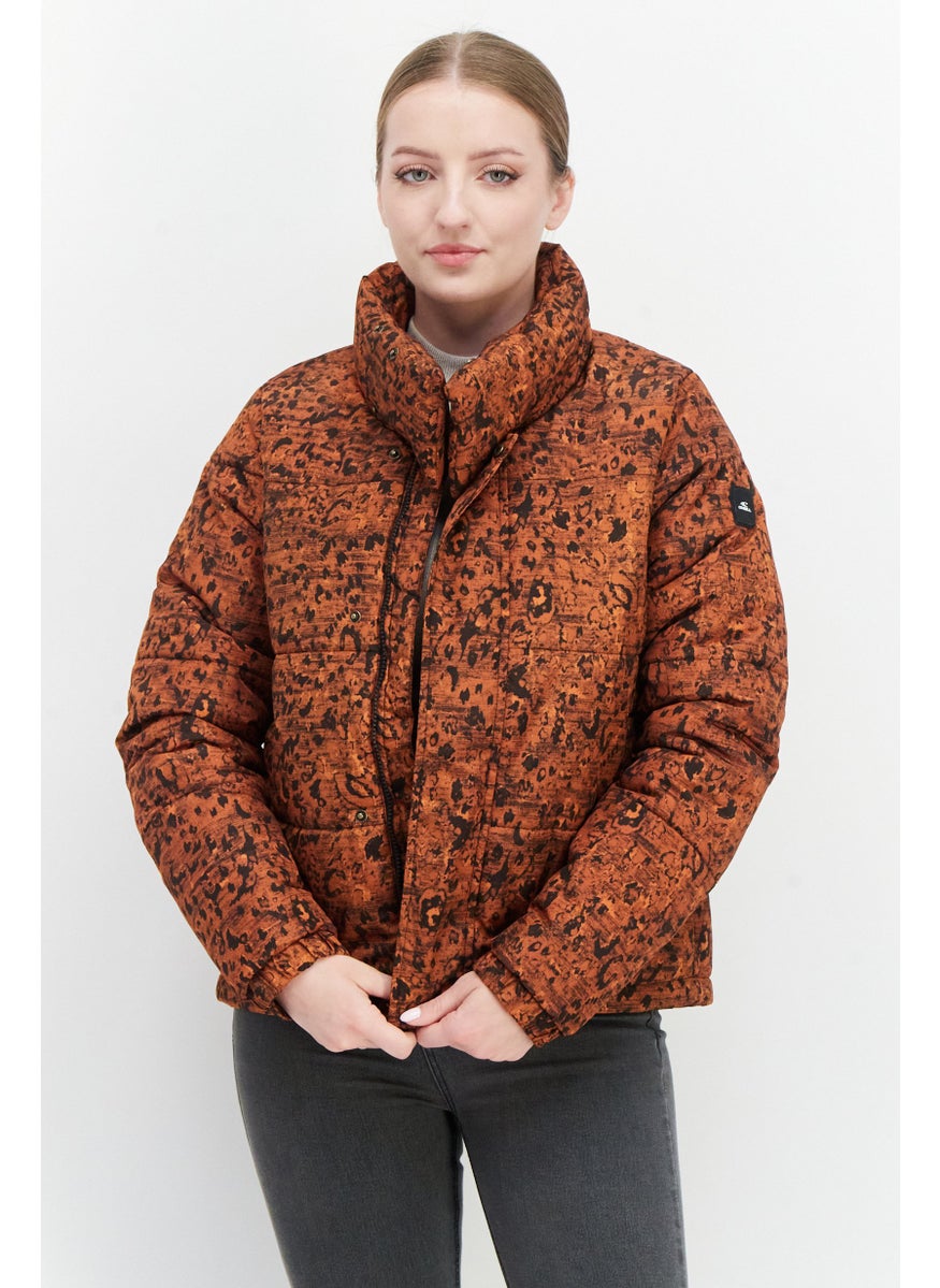 O'NEILL Women Animal Print Puffer Jacket, Brown Combo  - Image 1