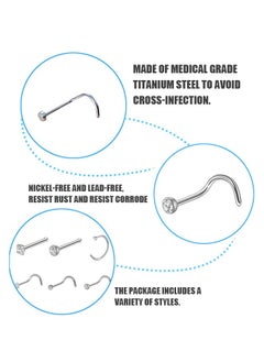 Generic 30 Pcs 20G Nose Rings for Women Nose Piercings Jewelry Gold Nose Rings Hoops Stainless Steel Nose Studs Screw for Women Men (Silver)  - Image 3