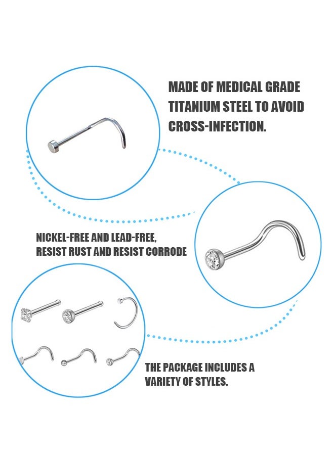 Generic 30 Pcs 20G Nose Rings for Women Nose Piercings Jewelry Gold Nose Rings Hoops Stainless Steel Nose Studs Screw for Women Men (Silver)  - Image 3