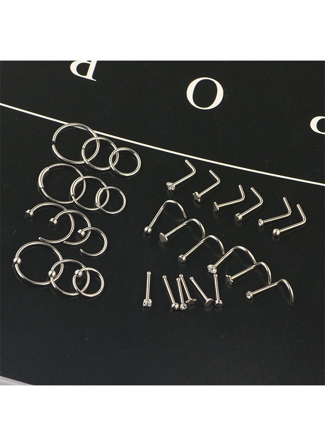 Generic 30 Pcs 20G Nose Rings for Women Nose Piercings Jewelry Gold Nose Rings Hoops Stainless Steel Nose Studs Screw for Women Men (Silver)  - Image 4