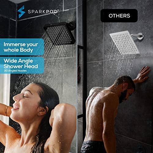 SparkPod رأس دش سبارك بود - ضغط عالي - تصميم فاخر بجودة ممتازة - تركيب سهل خلال 1 دقيقة - بديل قابل للتعديل سهل التنظيف لرؤوس دش الحمام الخاصة بك (أسود غير لامع، 6 بوصة مربع) - Image 2