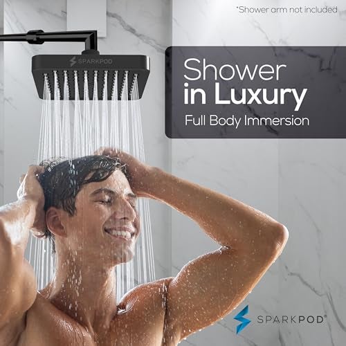 SparkPod رأس دش سبارك بود - ضغط عالي - تصميم فاخر بجودة ممتازة - تركيب سهل خلال 1 دقيقة - بديل قابل للتعديل سهل التنظيف لرؤوس دش الحمام الخاصة بك (أسود غير لامع، 6 بوصة مربع) - Image 4