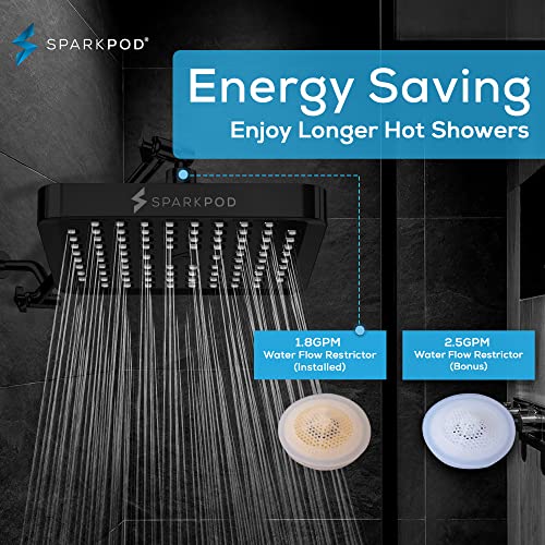 SparkPod رأس دش سبارك بود - ضغط عالي - تصميم فاخر بجودة ممتازة - تركيب سهل خلال 1 دقيقة - بديل قابل للتعديل سهل التنظيف لرؤوس دش الحمام الخاصة بك (أسود غير لامع، 6 بوصة مربع) - Image 3