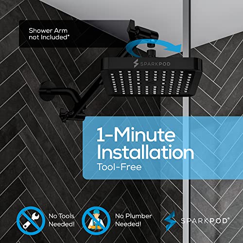 SparkPod رأس دش سبارك بود - ضغط عالي - تصميم فاخر بجودة ممتازة - تركيب سهل خلال 1 دقيقة - بديل قابل للتعديل سهل التنظيف لرؤوس دش الحمام الخاصة بك (أسود غير لامع، 6 بوصة مربع) - Image 5