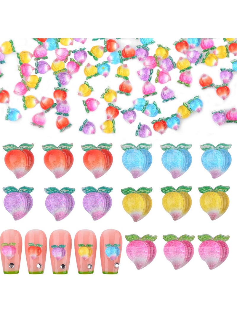 KASTWAVE 100Pcs Peach Nail Charms for Acrylic Nails 3D Flatback Resin Charms Kawaii Candy Jelly Colors Peach Heart Fruit Nail Design for Women Girl DIY Nail Art Craft Accessories - Image 1