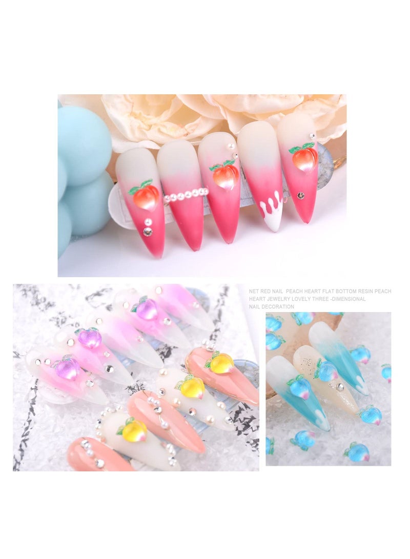 KASTWAVE 100Pcs Peach Nail Charms for Acrylic Nails 3D Flatback Resin Charms Kawaii Candy Jelly Colors Peach Heart Fruit Nail Design for Women Girl DIY Nail Art Craft Accessories - Image 4