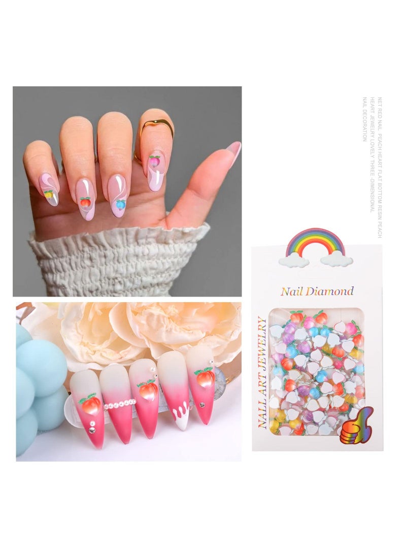 KASTWAVE 100Pcs Peach Nail Charms for Acrylic Nails 3D Flatback Resin Charms Kawaii Candy Jelly Colors Peach Heart Fruit Nail Design for Women Girl DIY Nail Art Craft Accessories - Image 2