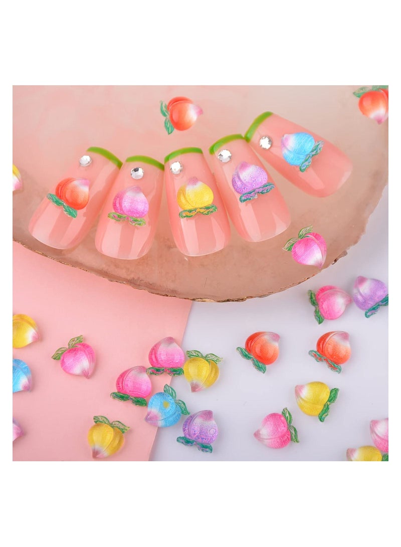 KASTWAVE 100Pcs Peach Nail Charms for Acrylic Nails 3D Flatback Resin Charms Kawaii Candy Jelly Colors Peach Heart Fruit Nail Design for Women Girl DIY Nail Art Craft Accessories - Image 3