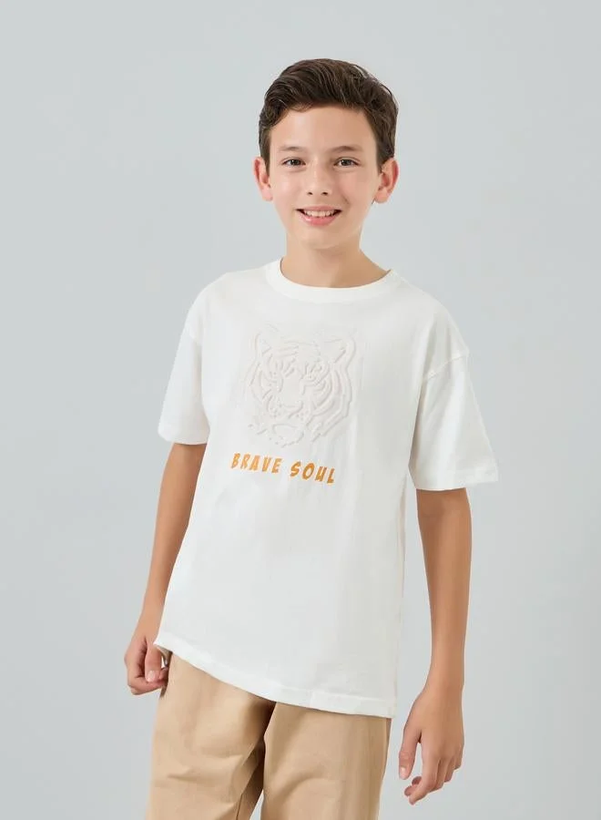Styli Boys Off-White Embossed Print Oversized T-Shirt