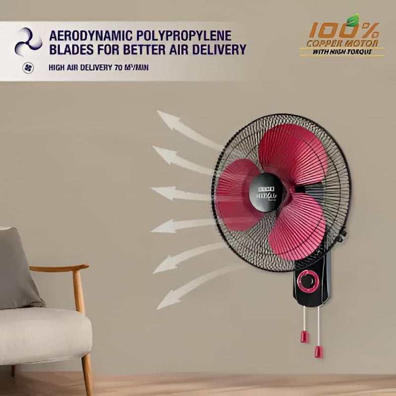 Usha USHA Maxx Air Ultra Wall Fan 400MM Sweep Size 1350_RPM Aerodynamic Blade Design for High Air Delivery Anti Rust Protection 100 Copper Motor 2 Year Warranty Maroon  - Image 3