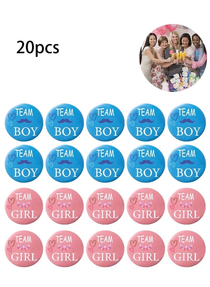 20-Piece Baby Gender Reveal Party Badges, Gender Reveal Pins Interactive Games, Team Boy/Team Girl Buttons, Perfect for Home/Party/Outdoor Events, Party Supplies and Party Favors - Image 1