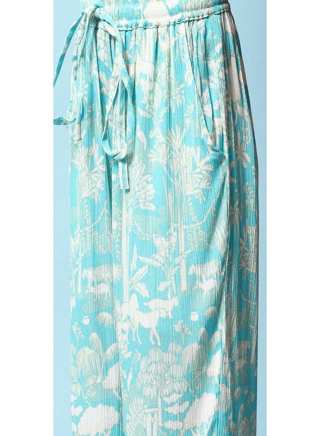 BIBA Printed Viscose Regular Fit Girls Kurta Set (TURQUOISE, 6-7Y) - Image 3