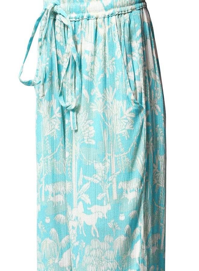 BIBA Printed Viscose Regular Fit Girls Kurta Set (TURQUOISE, 6-7Y) - Image 4