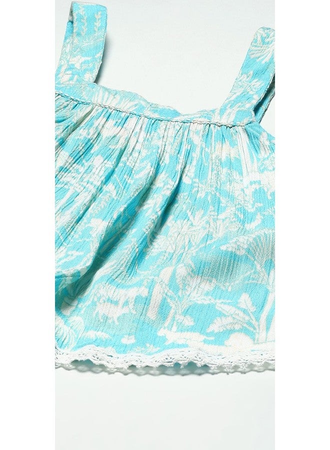 BIBA Printed Viscose Regular Fit Girls Kurta Set (TURQUOISE, 6-7Y) - Image 2