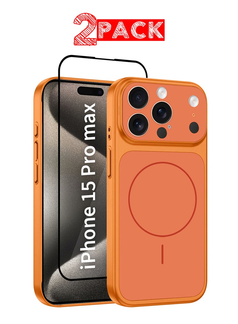 MARGOUN Magnetic Upgrade Case for iPhone 15 Pro Max – Convert to 17 Pro Max Look - Wireless Charging Support Case with Screen Protector Cosmic Orange-2 - Image 1