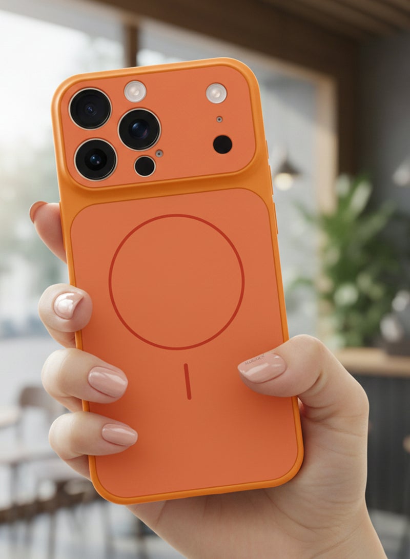 MARGOUN Magnetic Upgrade Case for iPhone 15 Pro Max – Convert to 17 Pro Max Look - Wireless Charging Support Case with Screen Protector Cosmic Orange-2 - Image 2