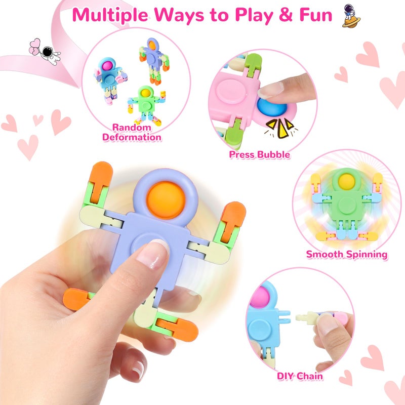 LACCHOUFEE Valentines Day Gifts for Kids, 30 Pack Astronaut-Shaped Fidget Spinner POP Toys with Greeting Card for Kids Classroom Exchange, Valentine Prizes for Boys Girls School Party Favor - Image 3