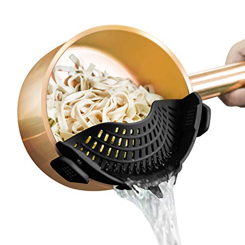 AUOON Clip On Strainer Silicone for All Pots and Pans Pasta Strainer Clip on Food Strainer for Meat Vegetables Fruit Silicone Kitchen Colander
