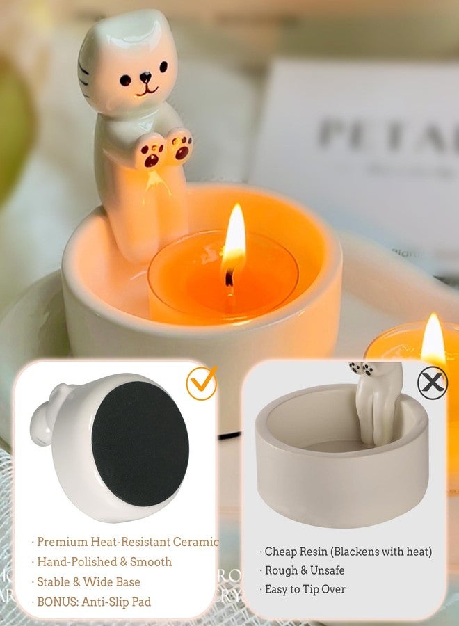 AntExpanse طقم حامل شموع سيراميك على شكل قطة من AntExpanse، حامل شموع صغير لطيف على شكل مخالب قطة صغيرة مع شمعة معطرة وسلسلة مفاتيح إضافية، هدايا مميزة لمحبي القطط والنساء، ديكور منزلي وغرفة رائع - Image 3