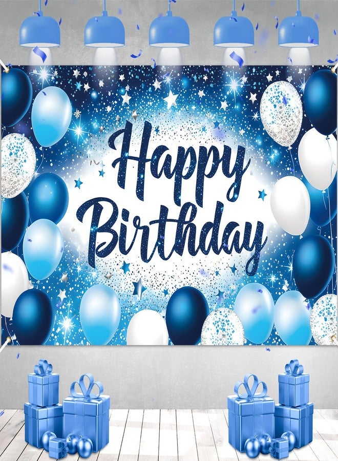 Yoirrat Blue Birthday Decorations Large Navy Blue and White Birthday Banner for Men Boys Happy Bday Backdrop Banner Baby Shower Photo Booth Background for Winter Christmas Party Supplies - Image 1