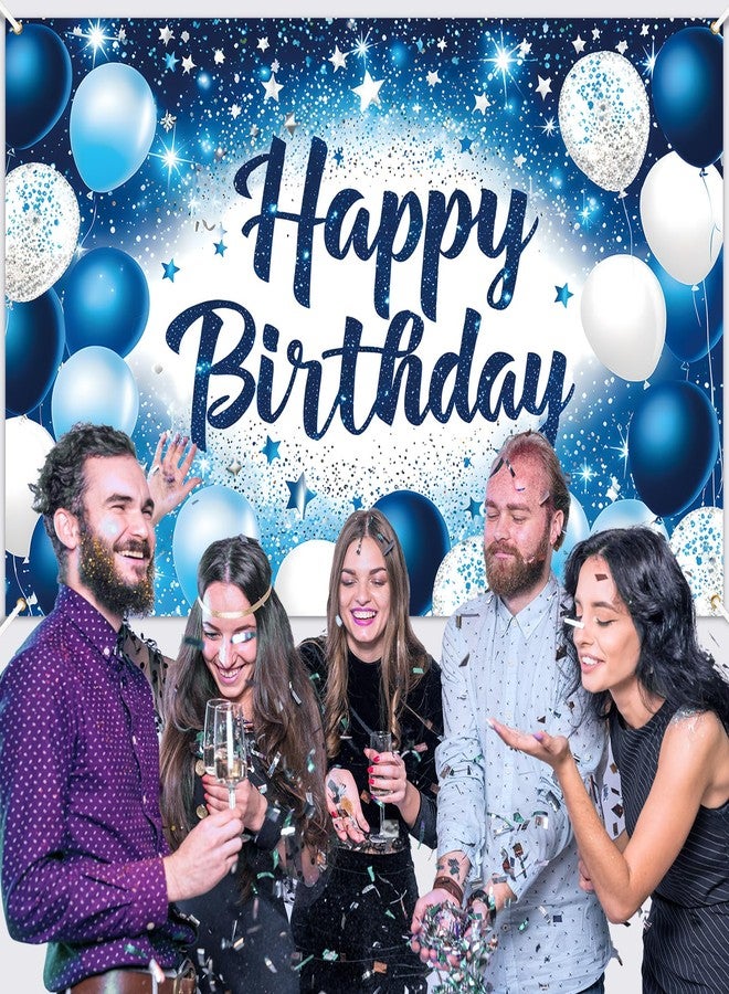 Yoirrat Blue Birthday Decorations Large Navy Blue and White Birthday Banner for Men Boys Happy Bday Backdrop Banner Baby Shower Photo Booth Background for Winter Christmas Party Supplies - Image 4