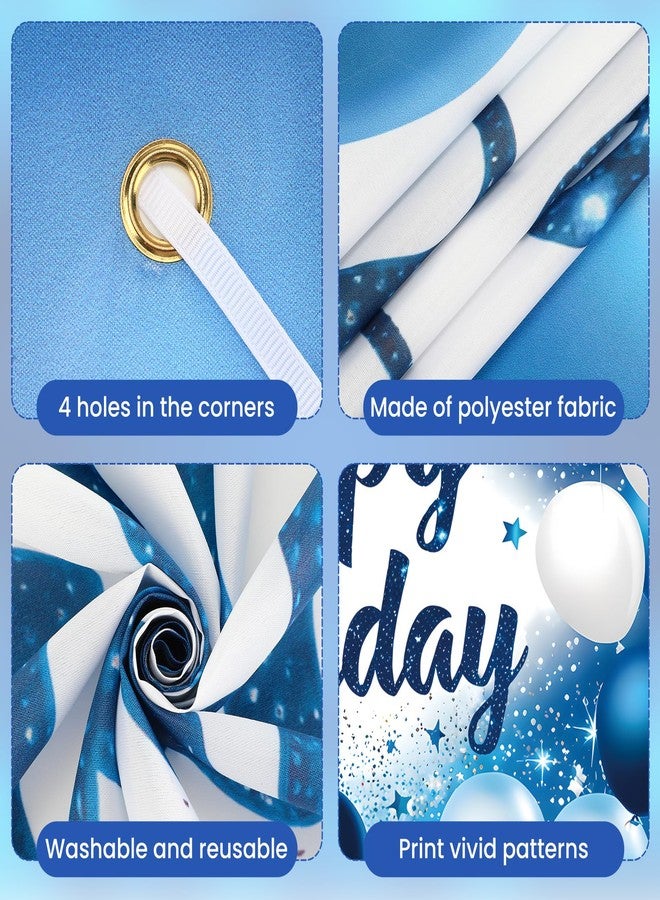 Yoirrat Blue Birthday Decorations Large Navy Blue and White Birthday Banner for Men Boys Happy Bday Backdrop Banner Baby Shower Photo Booth Background for Winter Christmas Party Supplies - Image 3