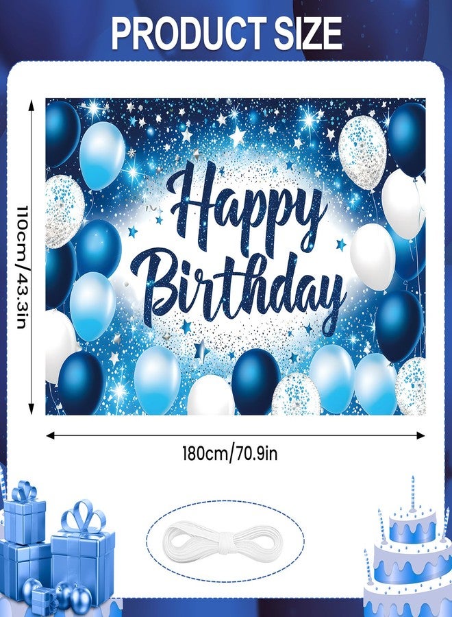 Yoirrat Blue Birthday Decorations Large Navy Blue and White Birthday Banner for Men Boys Happy Bday Backdrop Banner Baby Shower Photo Booth Background for Winter Christmas Party Supplies - Image 2