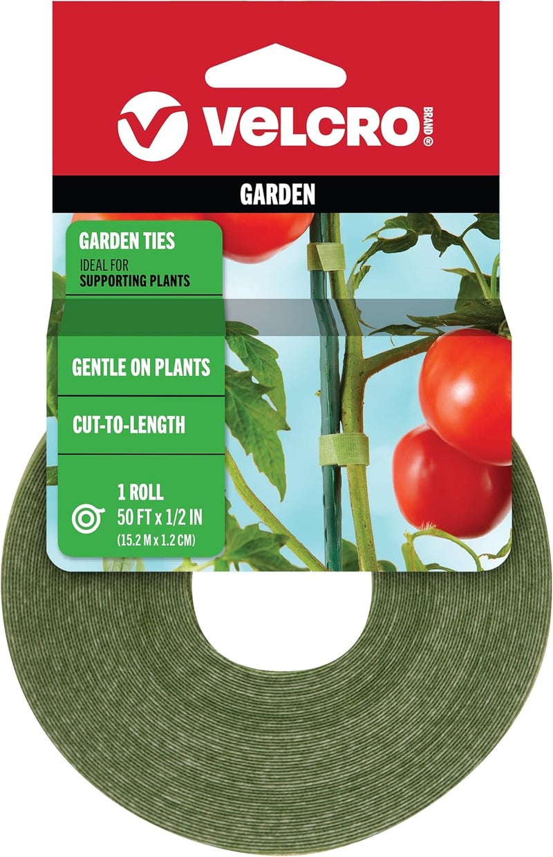 Velcro Brand VEL-30071-USA ONE-WRAP Garden Ties | Plant Supports for Effective Growing | Strong Grips are Reusable and Adjustable | Cut-to-Length, 50 ft x 1/2 in, Green-Recycled Plastic - Image 1