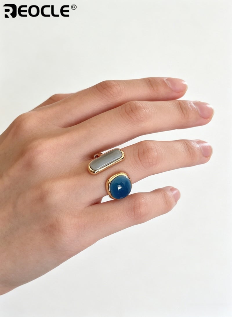 REOCLE Women's Open Ring Filled Jade Ring Adjustable Handmade Jewelry Ring for Women as Wedding & Birthday Gift - Image 4