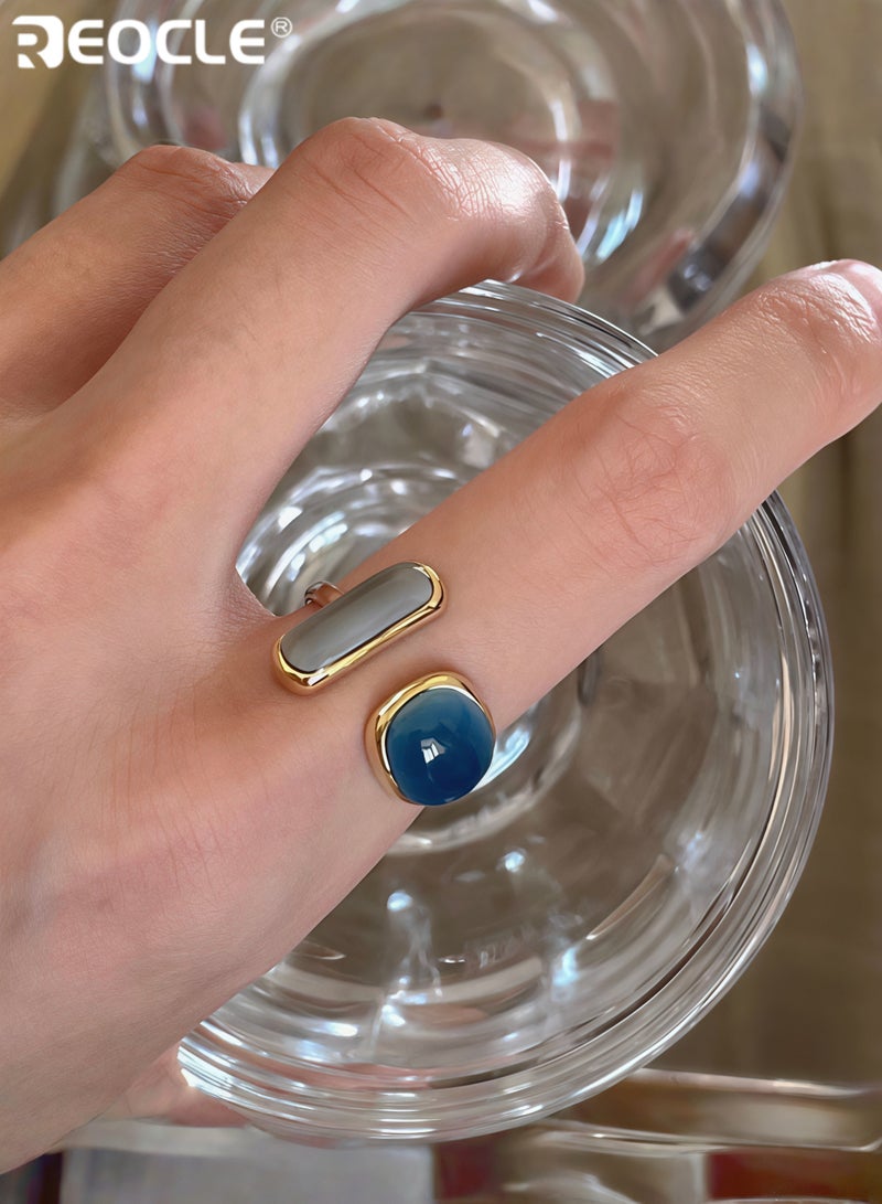 REOCLE Women's Open Ring Filled Jade Ring Adjustable Handmade Jewelry Ring for Women as Wedding & Birthday Gift - Image 5