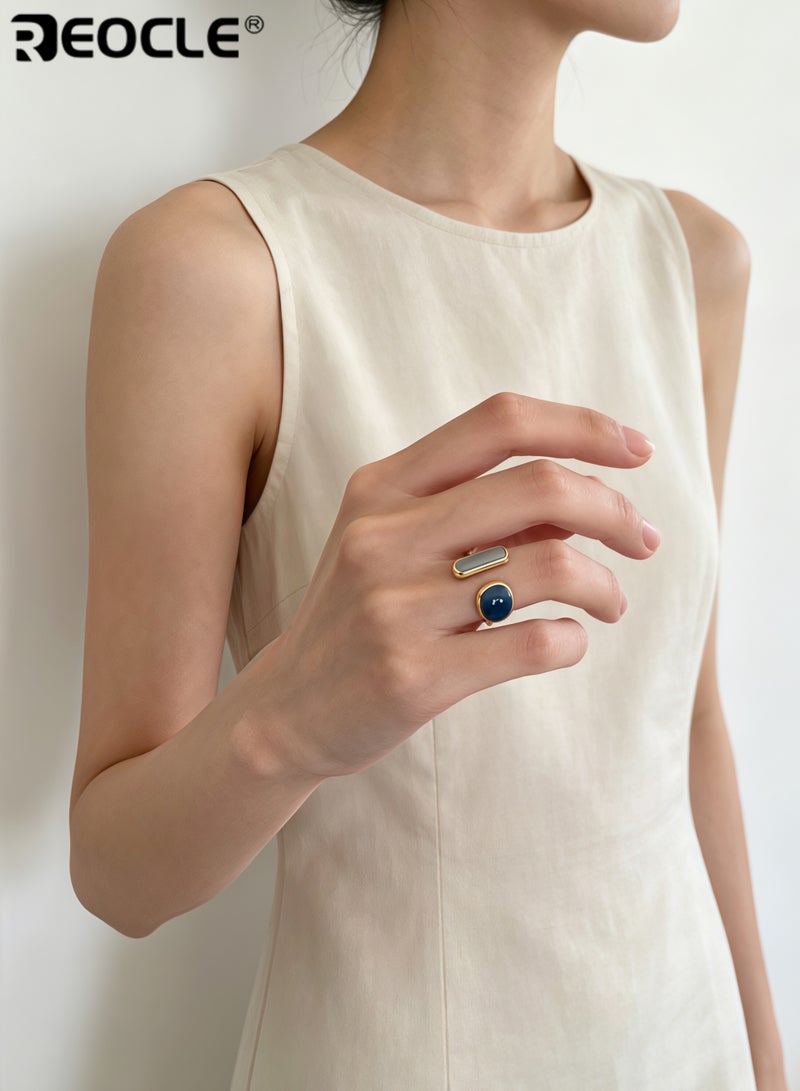 REOCLE Women's Open Ring Filled Jade Ring Adjustable Handmade Jewelry Ring for Women as Wedding & Birthday Gift - Image 3