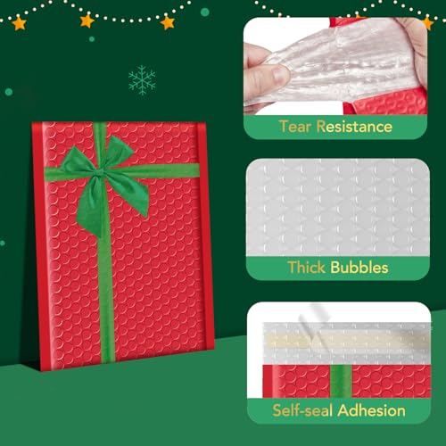 Fuxury Bubble Mailers 6x10" Christmas Padded Envelopes 25 Pack Usable Size 6x9" Thick Mailing Envelopes Bubble Opaque Padded Mailers Shipping Bags for Mailing Jewelry Makeup Small Business #0 Red - Image 3