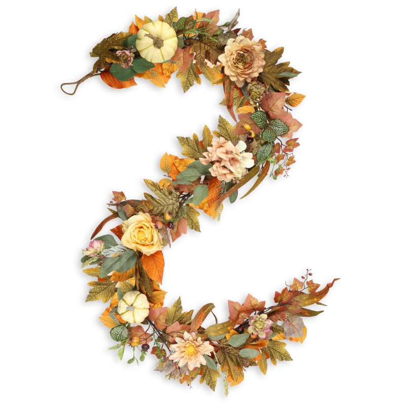 Fall Garland 6 FT Pumpkin Garlands Fall Leaves Garland for Table Centerpiece Door Window Fireplace Home Indoor Outdoor Fall Decorations
