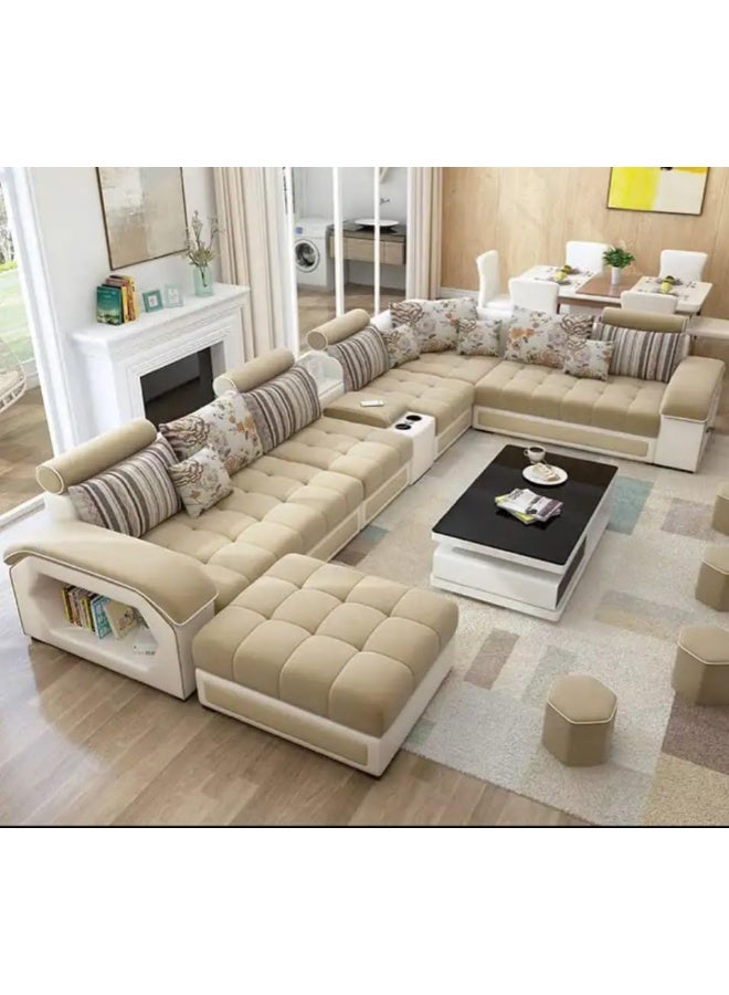 Comfynest طقم أرائك حديث مكون من 7 مقاعد بتصميم فريد، مثالي لغرف المعيشة الواسعة – 238x358x82 سم (بيج، يمين) - Image 1