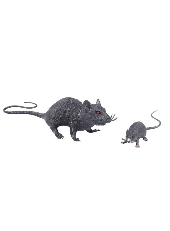 Clobeau Halloween Fake Rat Mouse Realistic Plastic Mouse Fake Pranks Rats Squeezable Squeaking Rats Spooky Scary Creepy Halloween Prop Decor Simulated Big Small Mouse for Prank Party Toys Halloween Mice 2PCS - Image 1
