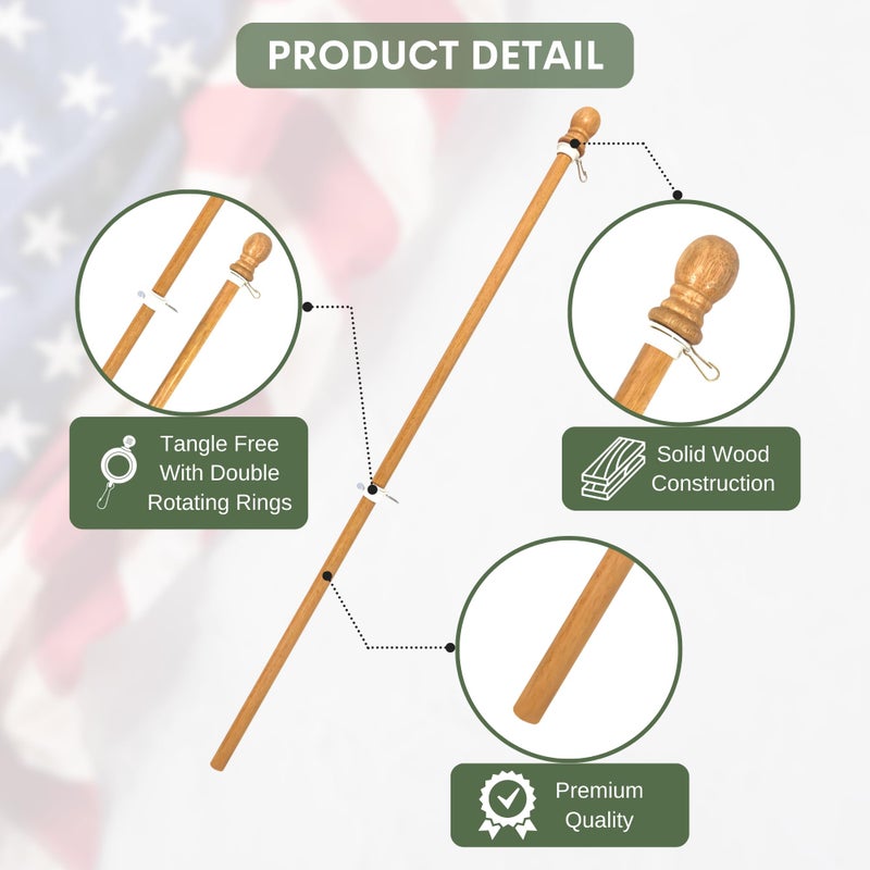 ILOT 56" Wooden Flag Pole for House Pack of 2 Improved Design Tangle Free Adjustable Rotating Rings Heavy Duty Flag Poles for Outside Fit Most Flag Sizes - Image 4