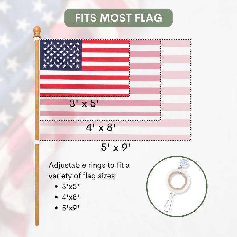 ILOT 56" Wooden Flag Pole for House Pack of 2 Improved Design Tangle Free Adjustable Rotating Rings Heavy Duty Flag Poles for Outside Fit Most Flag Sizes - Image 5