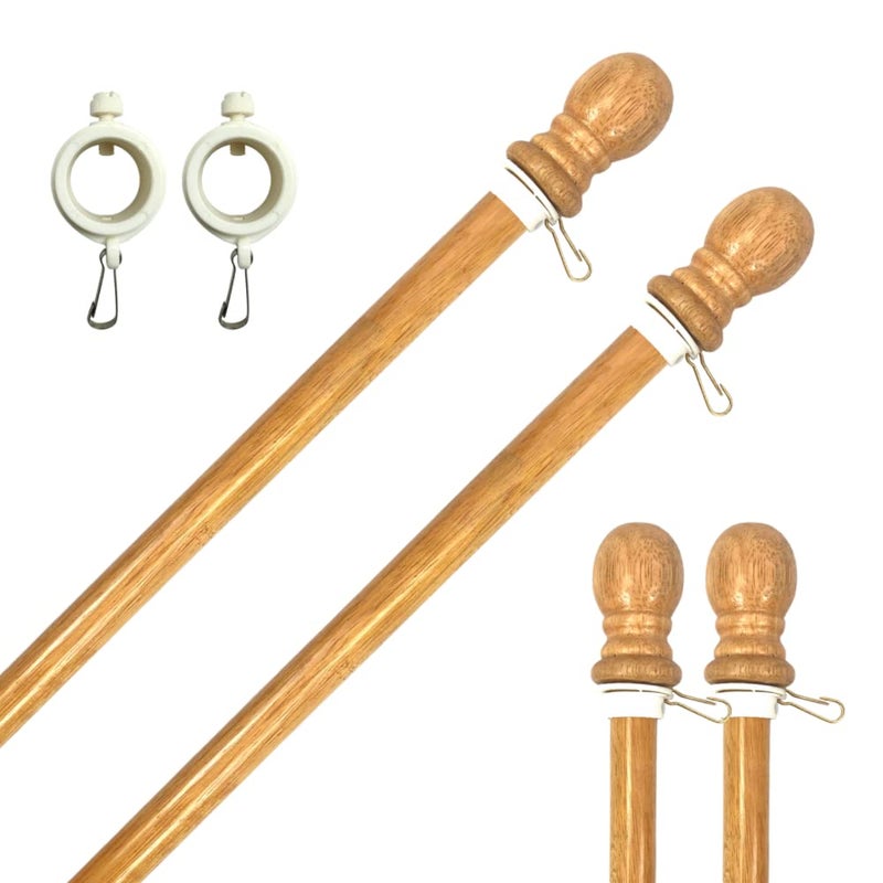 ILOT 56" Wooden Flag Pole for House Pack of 2 Improved Design Tangle Free Adjustable Rotating Rings Heavy Duty Flag Poles for Outside Fit Most Flag Sizes - Image 1